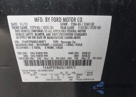 2014 Ford Taurus Limited from USA, damaged, VIN 1FAHP2F86EG140971